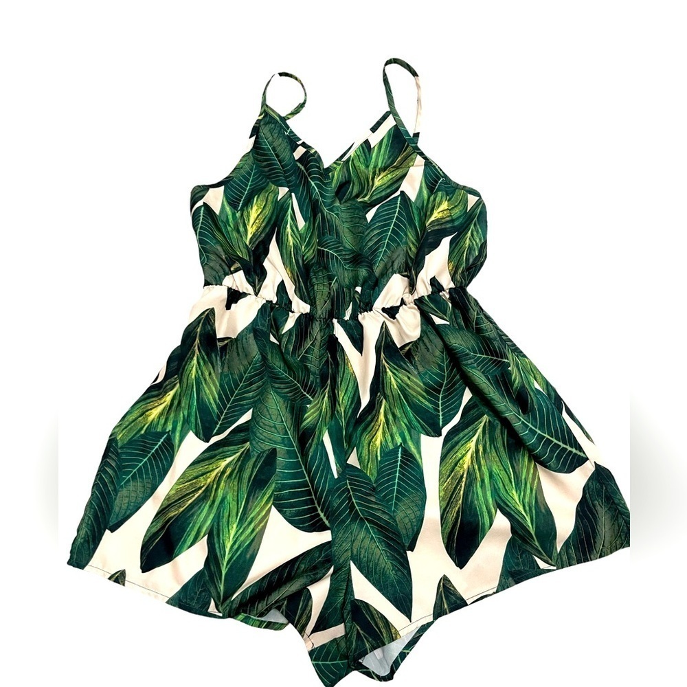 Tropical Leaf Print Women's Romper